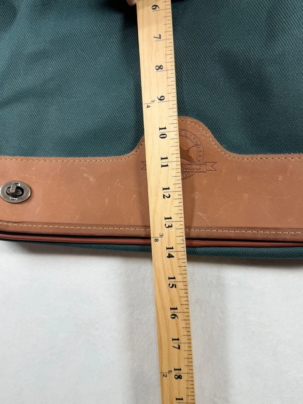 Eddie Bauer Dark Green Canvas Meather Messenger Laptop Bag Brown Leather Trim